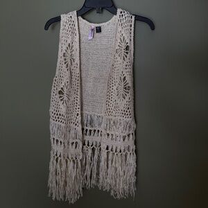 Boho cream crochet vest with fringe